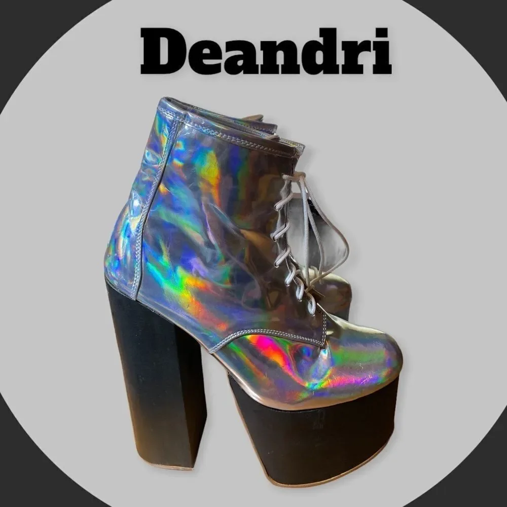 Deandri Holographic Silver Platform Heels 5